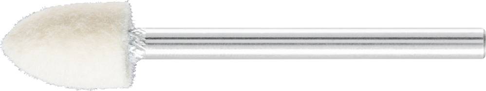 A professional metal nail buffer with a white, rounded polishing head, used for nail care and fine detailing.