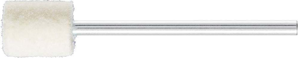 A polishing attachment with a white felt cap on a metal rod, used for surface treatment and polishing.
