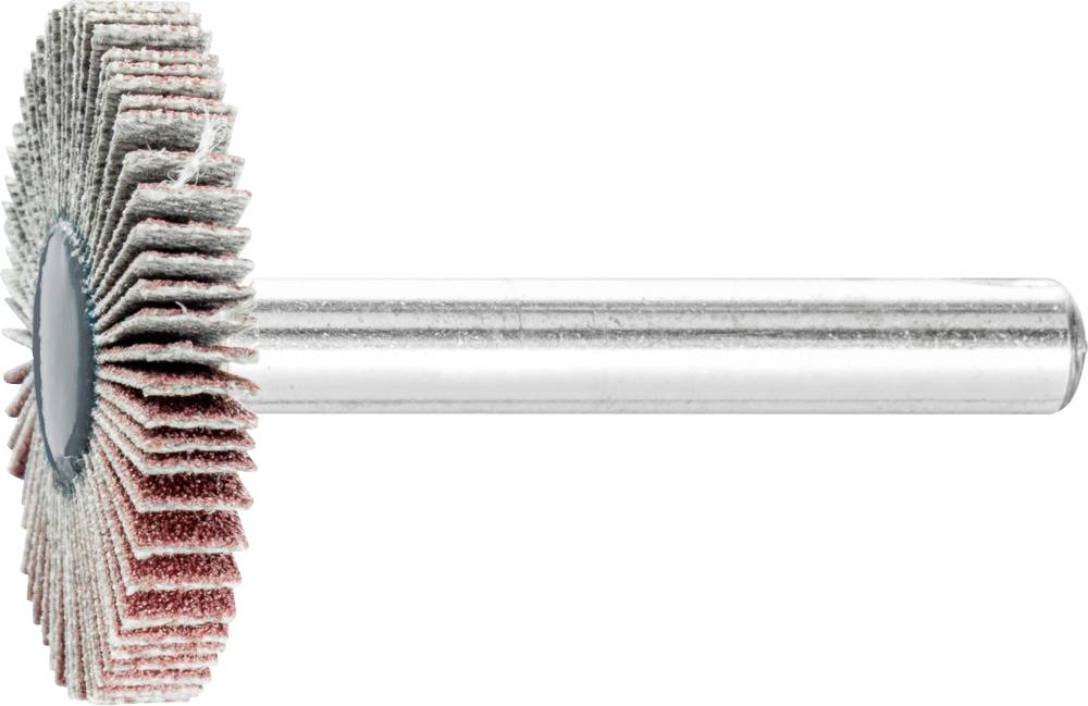 Grinding tool with radial grinding flaps on a long metal shaft, suitable for precise surface treatment in metalworking.