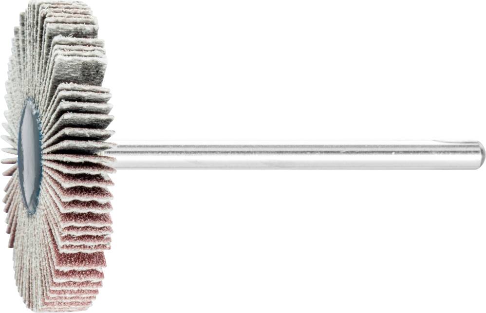 Grinding attachment with flap discs and metal shaft for securing.