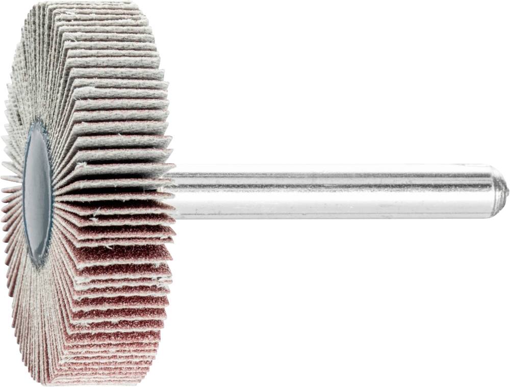 A grinding attachment with many thin grinding discs arranged radially on a cylindrical metal axis.