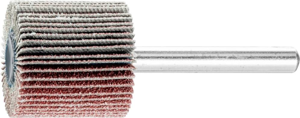 A sanding attachment with lamellar abrasive paper discs is depicted. It is used for surface treatment.