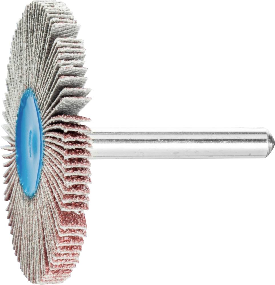 Grinding attachment with laminar grinding blades. Suitable for processing metal surfaces, mounted on a silver axis.