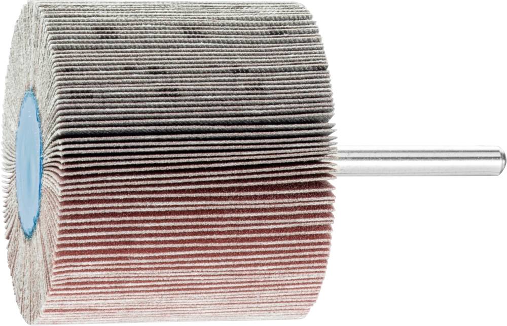 Lamellar grinding roller with metal shaft; used for grinding and polishing surfaces.