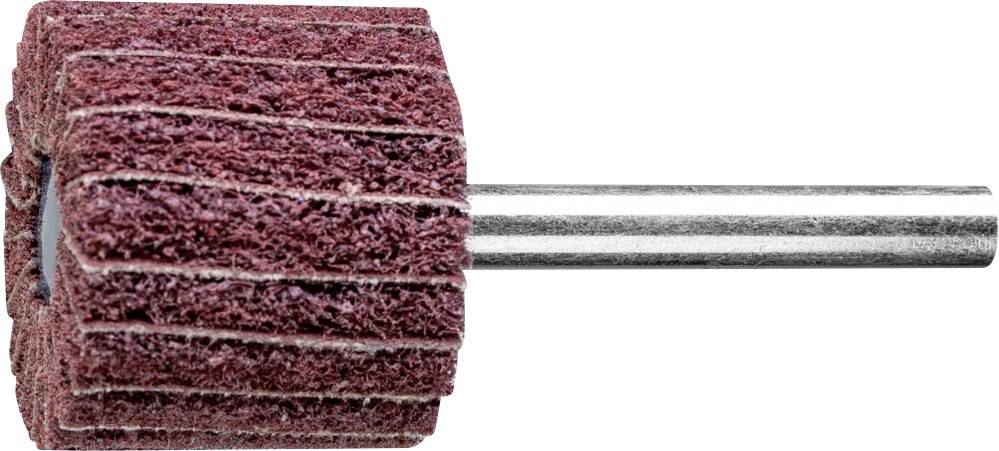 A cylindrical grinding tool with laminated abrasive paper and a silver shaft, used for surface finishing.