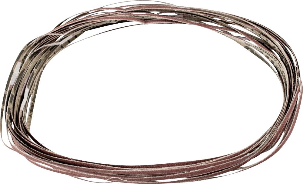 A single endless sanding belt, laid flat, is made of sandpaper and is suitable for grinding machines.