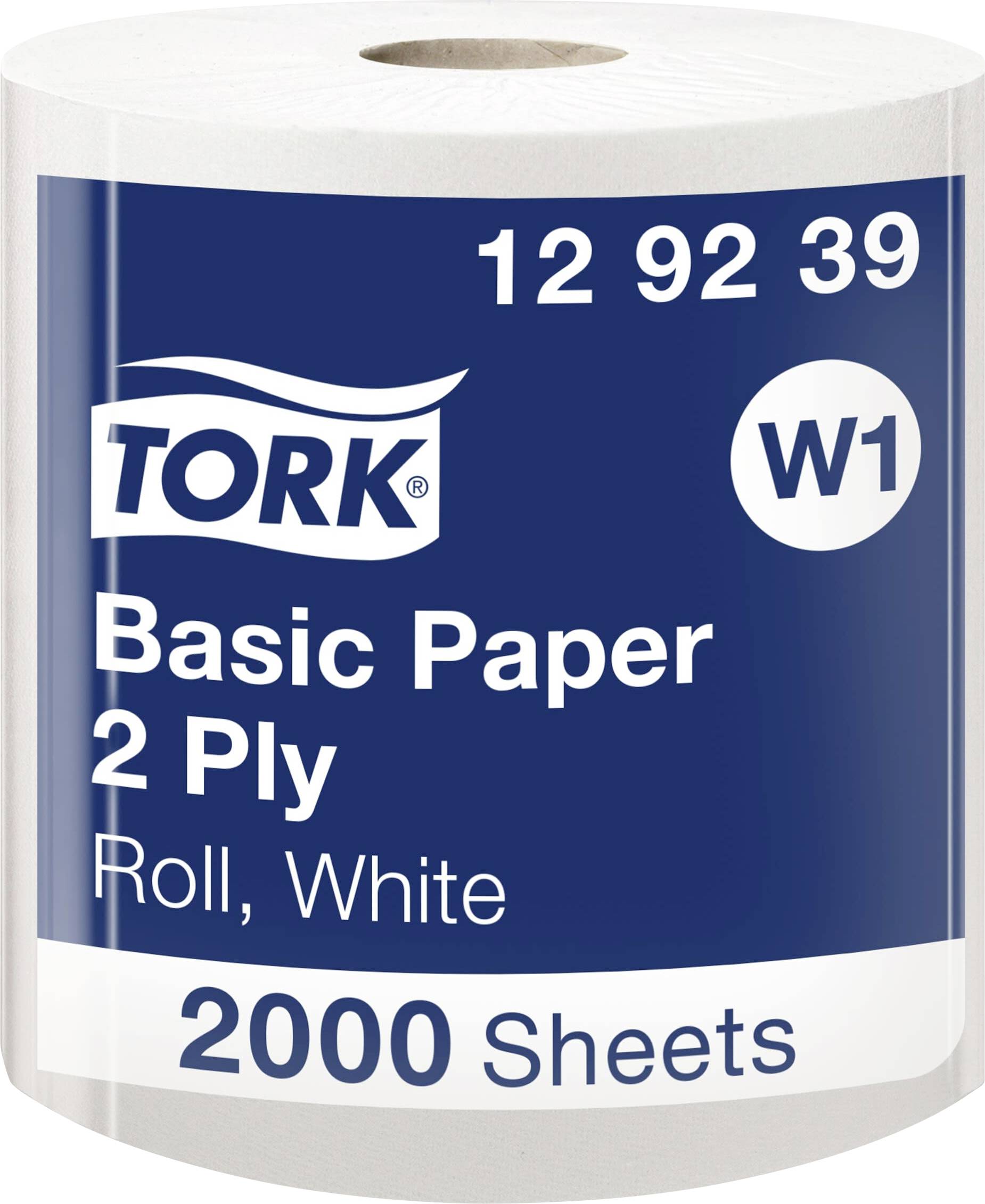 Tork toilet roll, 'Basic Paper 2 Ply', white, 2000 sheets, Article number 12 92 39, Model W1.