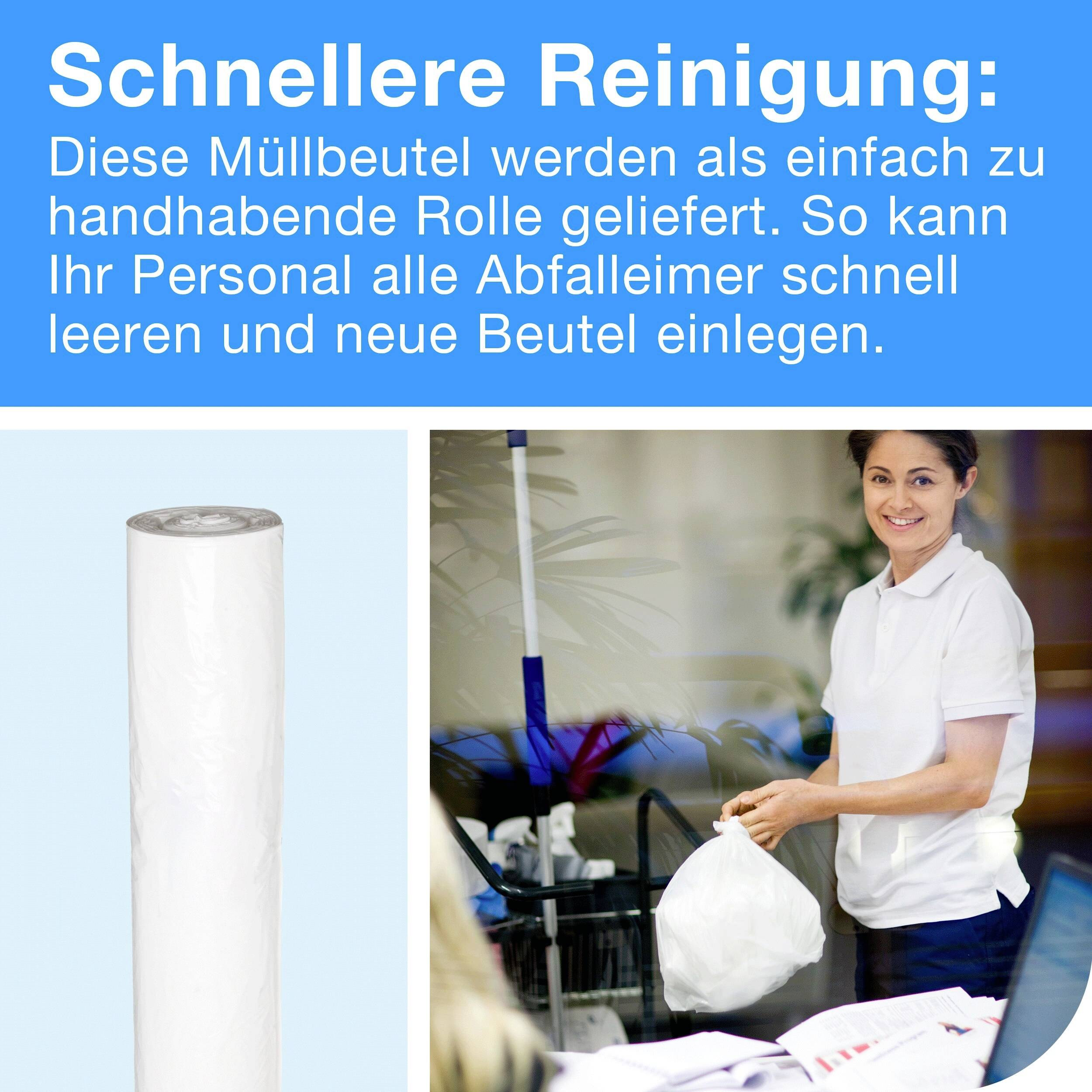 Faster Cleaning: This bin liner roll makes emptying waste bins easier. Ideal for efficient working of your staff.