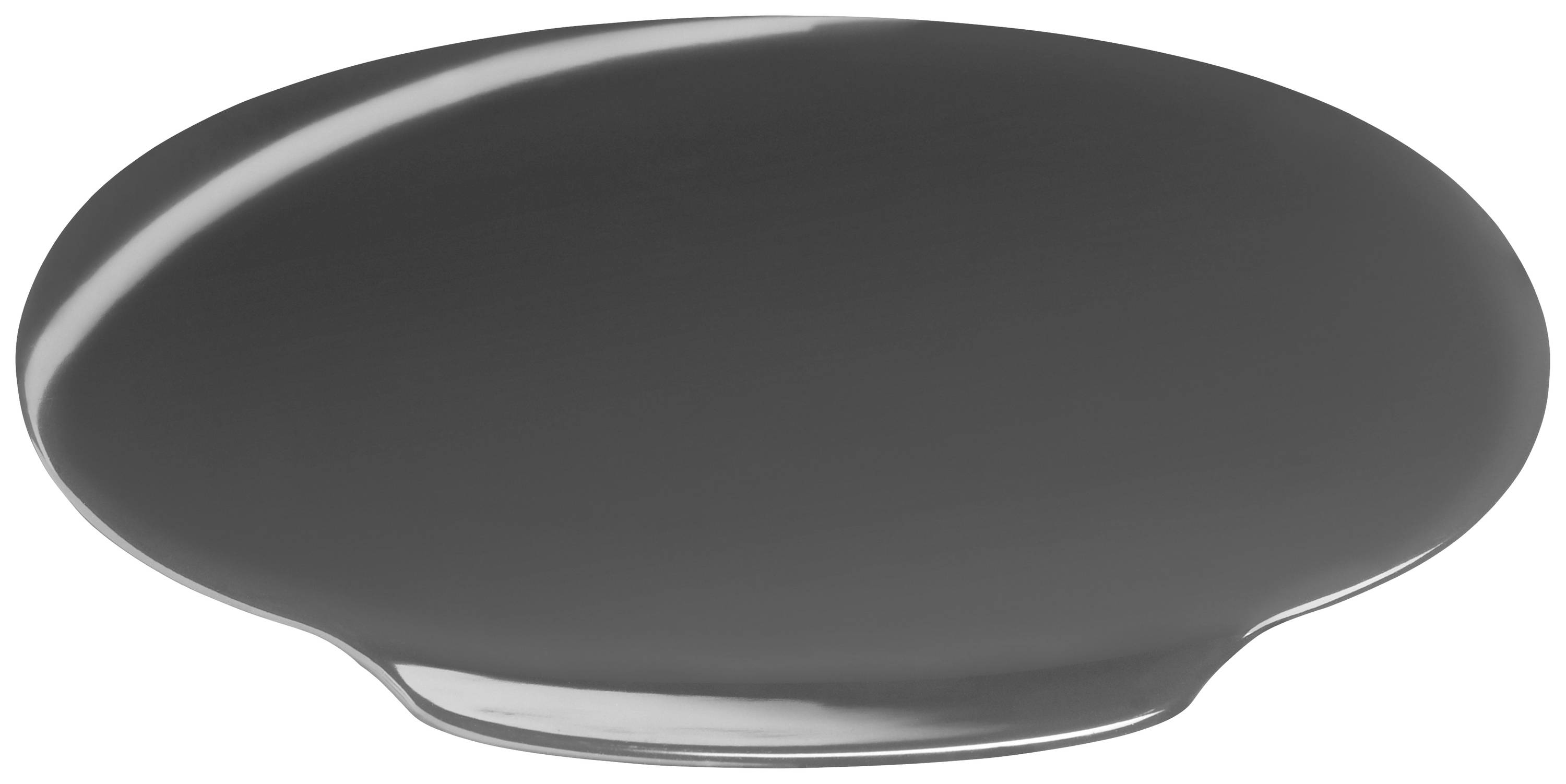 A black round plate with a smooth surface.