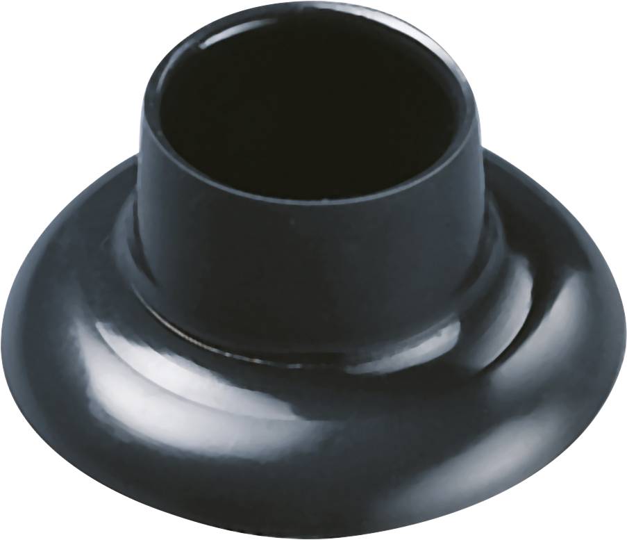Black, conical rubber component with a wide rim and an opening at the top.