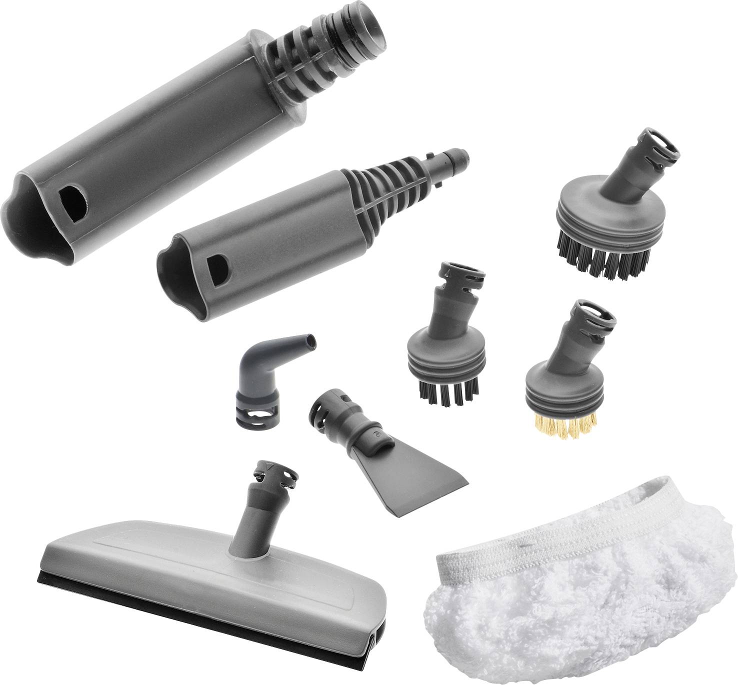 Cleaning Device Accessories: Various Nozzles, Brush Attachments, a Floor Nozzle with Cloth. Suitable for Different Surfaces.