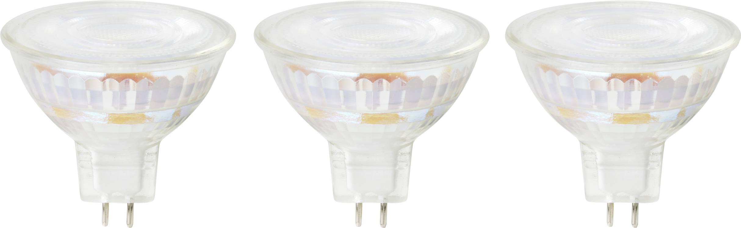 Three LED lamps in a row, each in a hemispherical glass housing. They are suitable for spot or accent lighting.