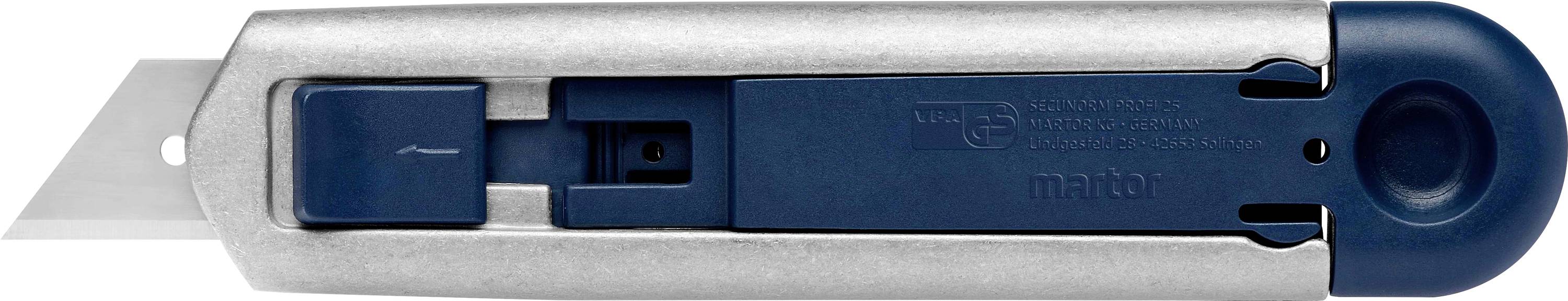 A blue multi-tool with a silver-coloured handle and extended blade is shown.