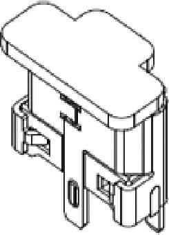 Technical drawing of a 3D component with a rectangular base and protruding edges.