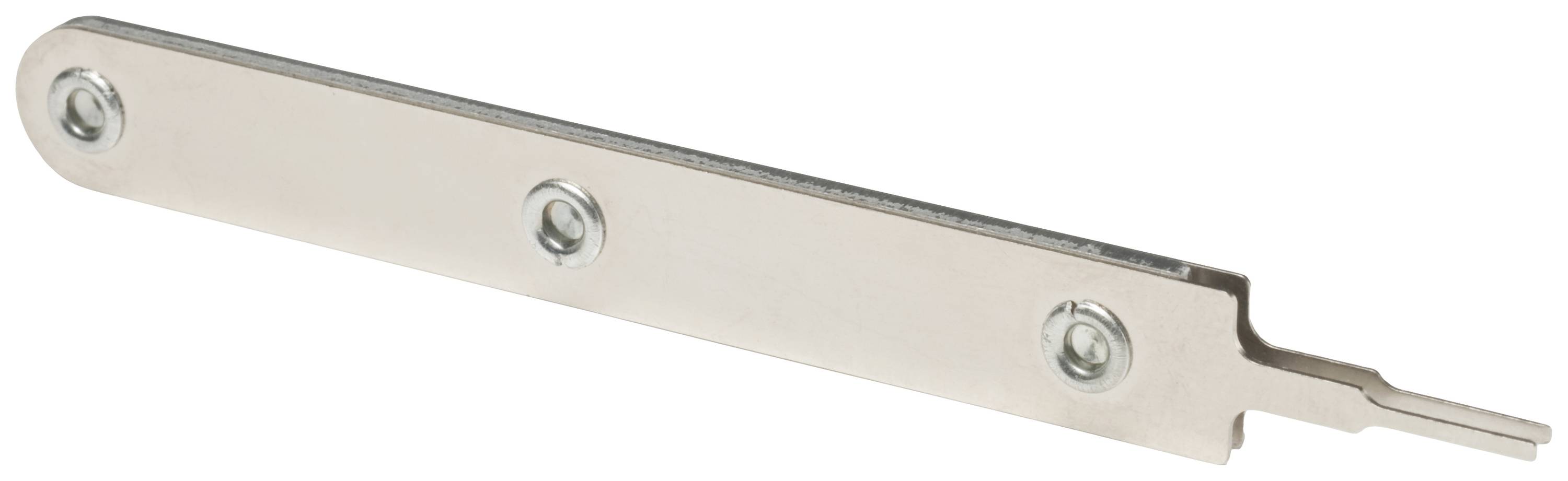 A tool with a flat, elongated body and three screws running along its length. At the end, there is a narrow, angled tip.