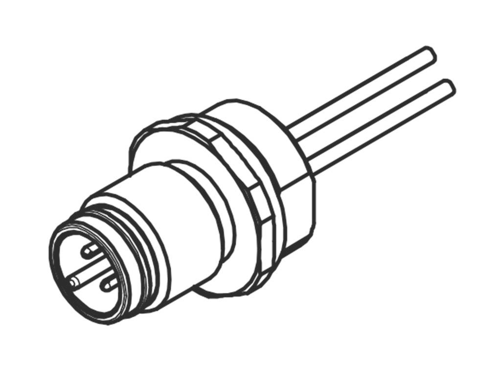 Illustration of an electrical connector with two connection wires, suitable for use in electronic devices.