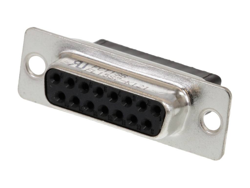 A D-sub plug with 15 pins, commonly used for legacy computer connections.