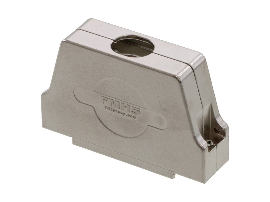 Metallic protective cover for electrical terminals with an oval opening at the top and visible company logo 'PITB'