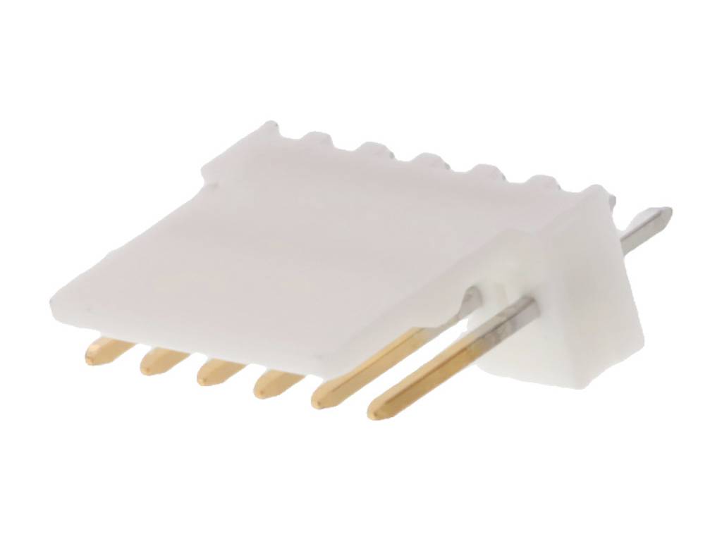 An electronic connector with multiple metallic contacts in a white housing, designed for mounting.