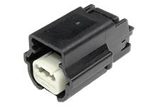 Black rectangular connector with white contact points, commonly used in electronic devices.