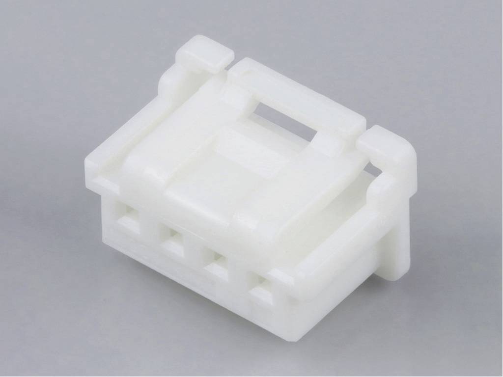 White plastic terminal block with rectangular slots, commonly used as an electrical connector in technical applications.