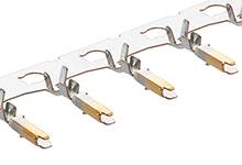 Metal structure with five gold-coloured levers at regular intervals, secured to a white rail.