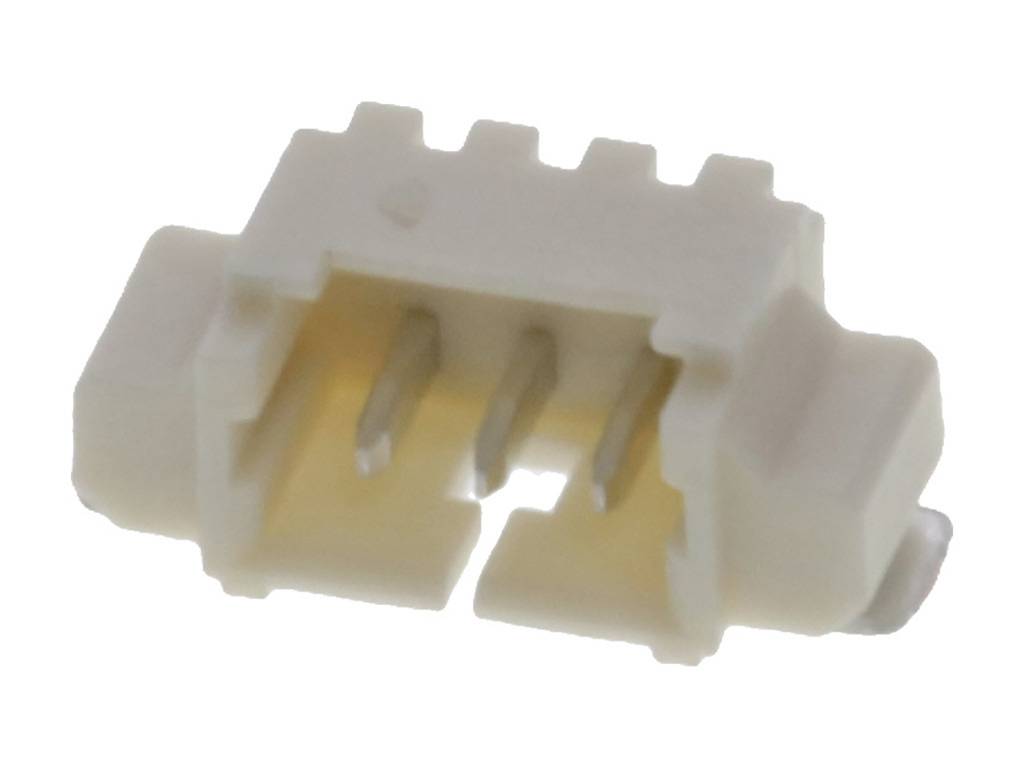 Small white plastic plug with five pins, suitable for electronic connections.