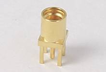 Gold-plated electronic plug with four long pins, suitable for high-quality electrical connections.