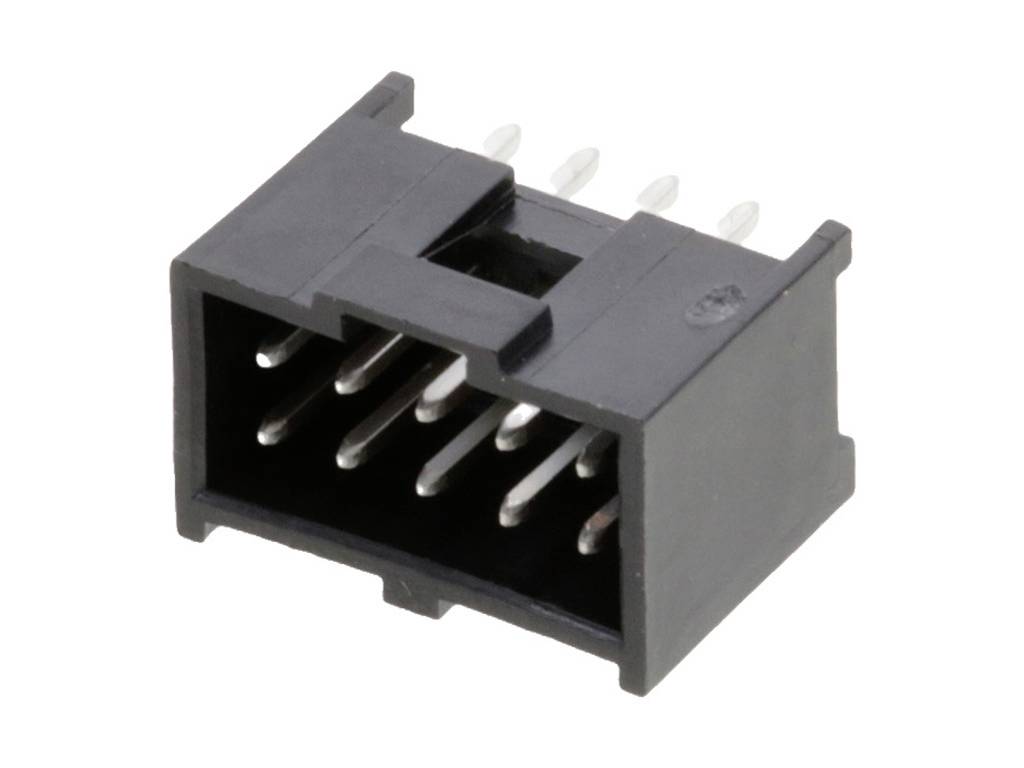 Schwarzer elektrischer Steckverbinder mit mehreren Metallpins, verwendet für elektronische Verbindungen in Geräten.
