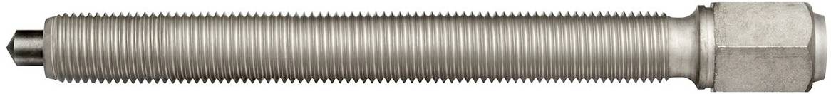 A long, silver cylinder with a ribbed pattern and a screw thread at the right-hand end. Designed for mechanical connection.