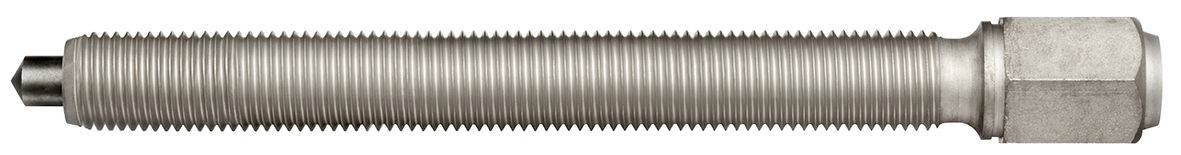 A long metal threaded bolt with a hexagonal head, lying in a horizontal orientation. Ideal for mechanical fastenings.