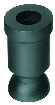 A black plastic buffer with a cylindrical upper section and a tapered lower section. Used for shock absorption in industrial applications.