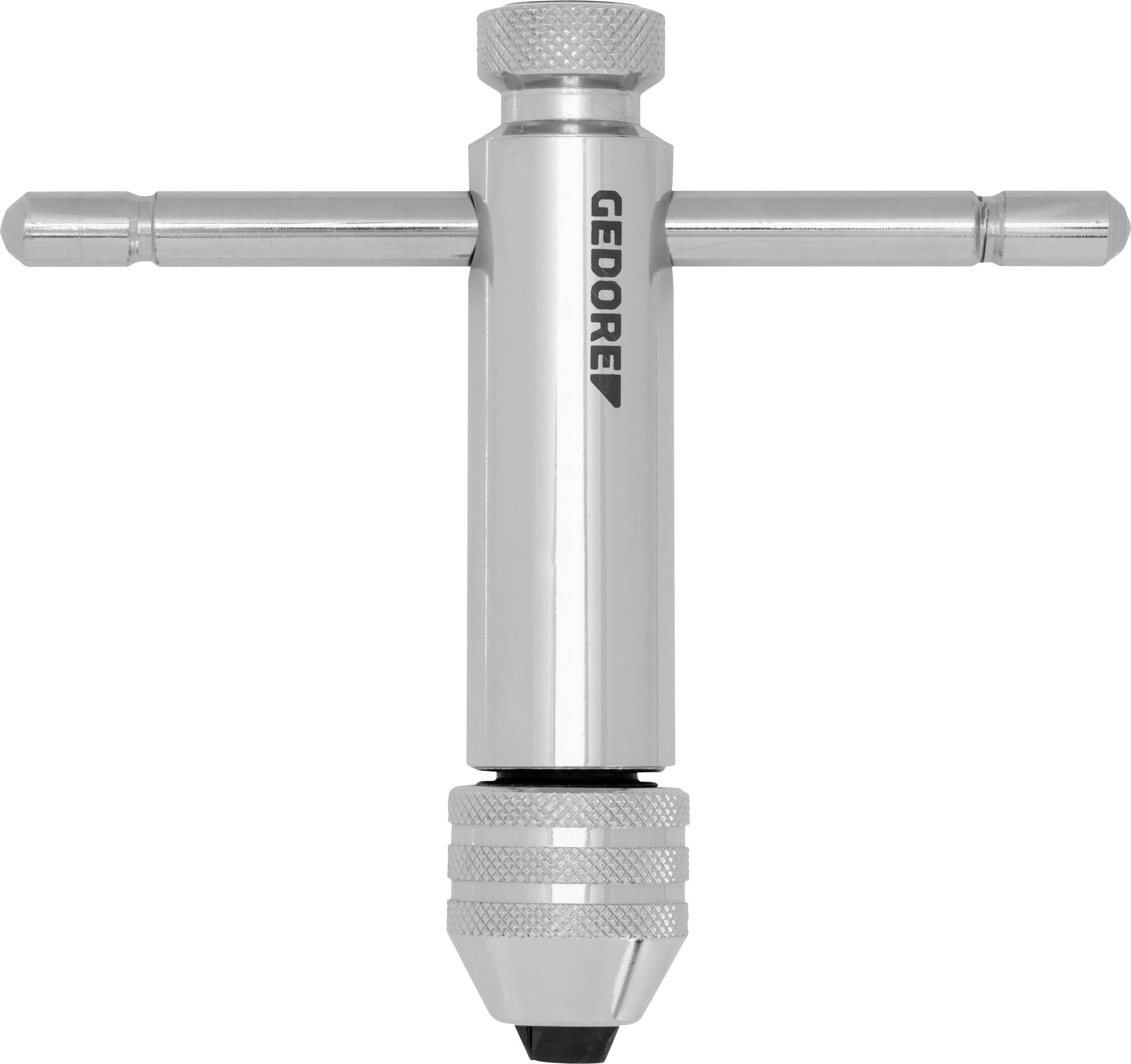 A silver Gedore thread tap holder with a rotatable handle, suitable for precise manual thread cutting.