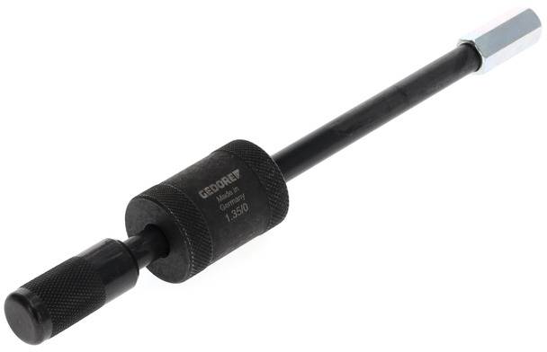 Black metal puller tool with handle and hexagonal end, likely for removing bearings or gears.
