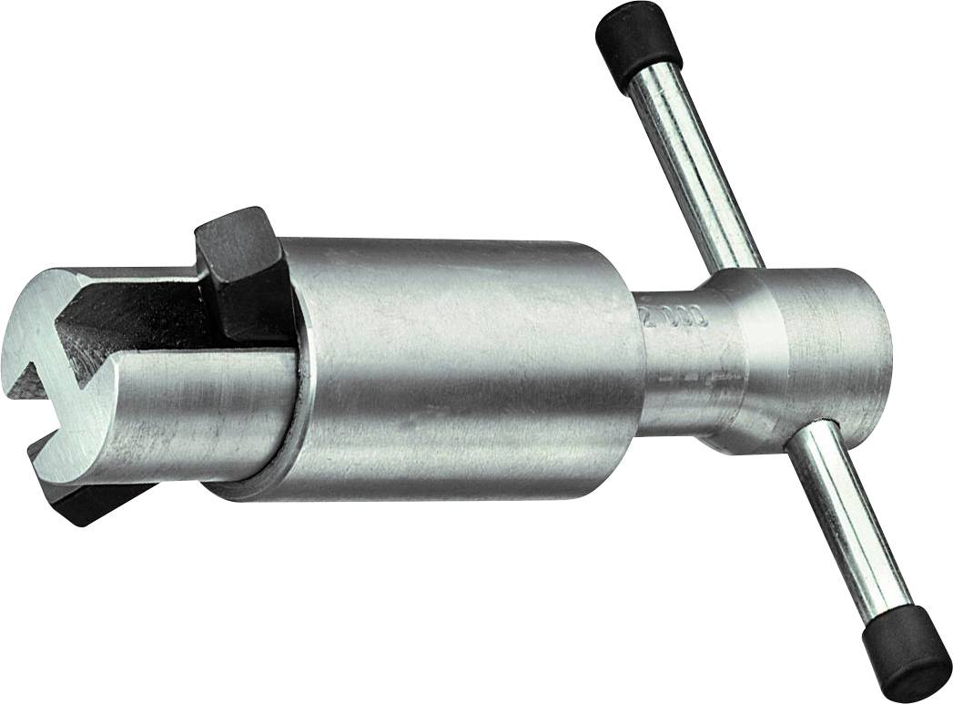 A silver metal pipe cutter with two handles. A tool used for cutting pipes, commonly employed in plumbing work.