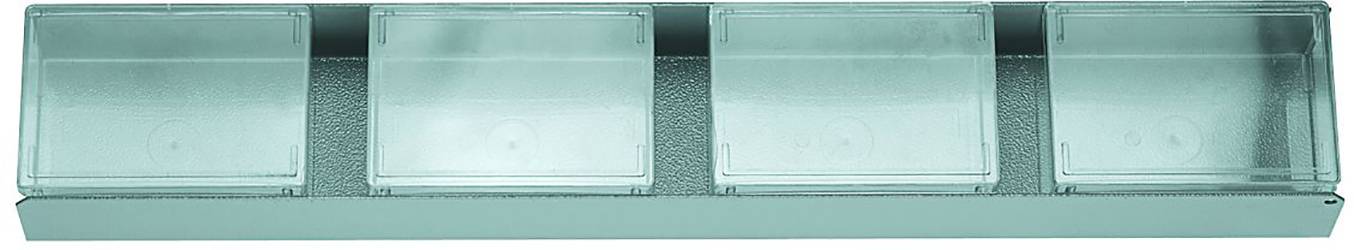 A plain, four-compartment pill box in turquoise, suitable for storing medication.