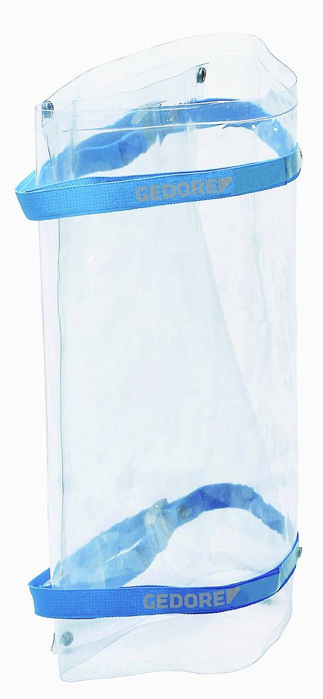 Transparent tool holder with blue carriers and 'Gedore' logo.