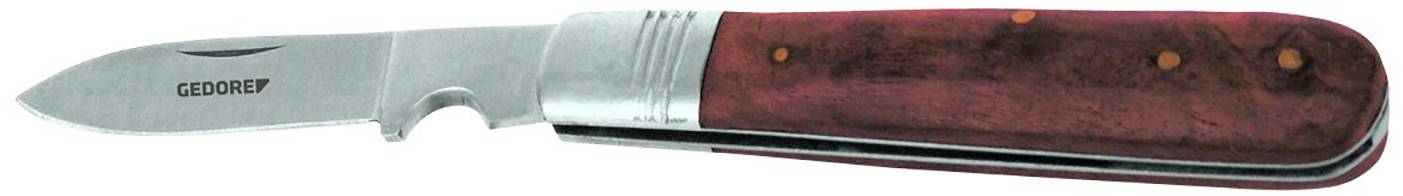 Pocket knife with a wooden handle and metal blade, with 'GEORGE' engraved on it. Blade is partially open.