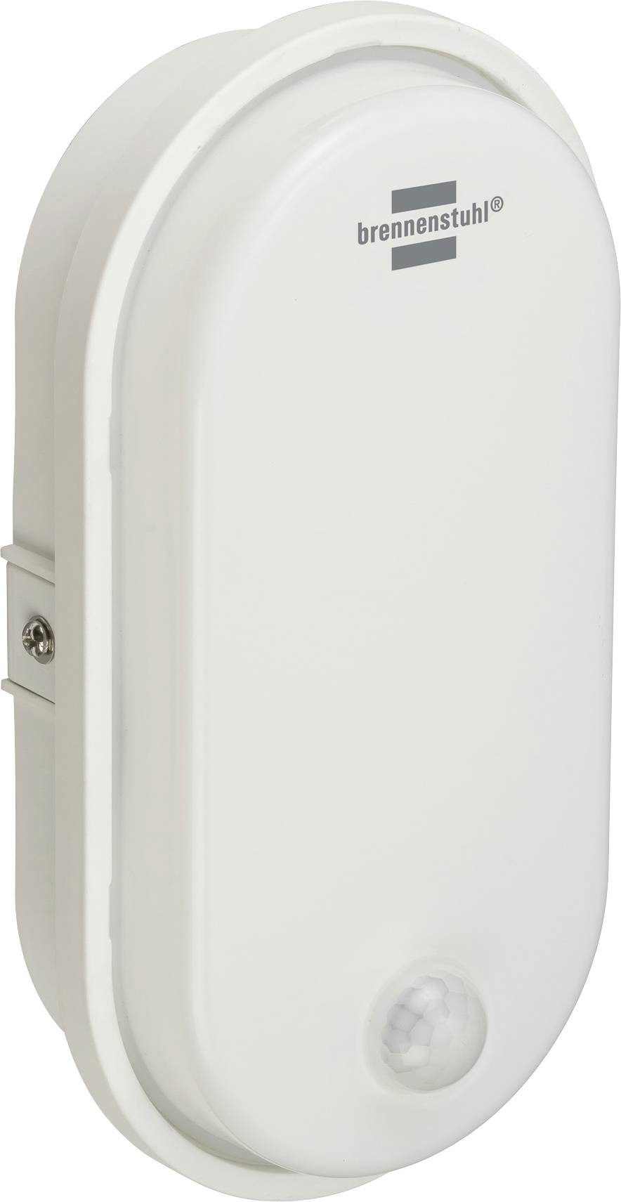 White wall-mounted motion sensor with 'brennenstuhl' logo and a small round detector at the bottom.