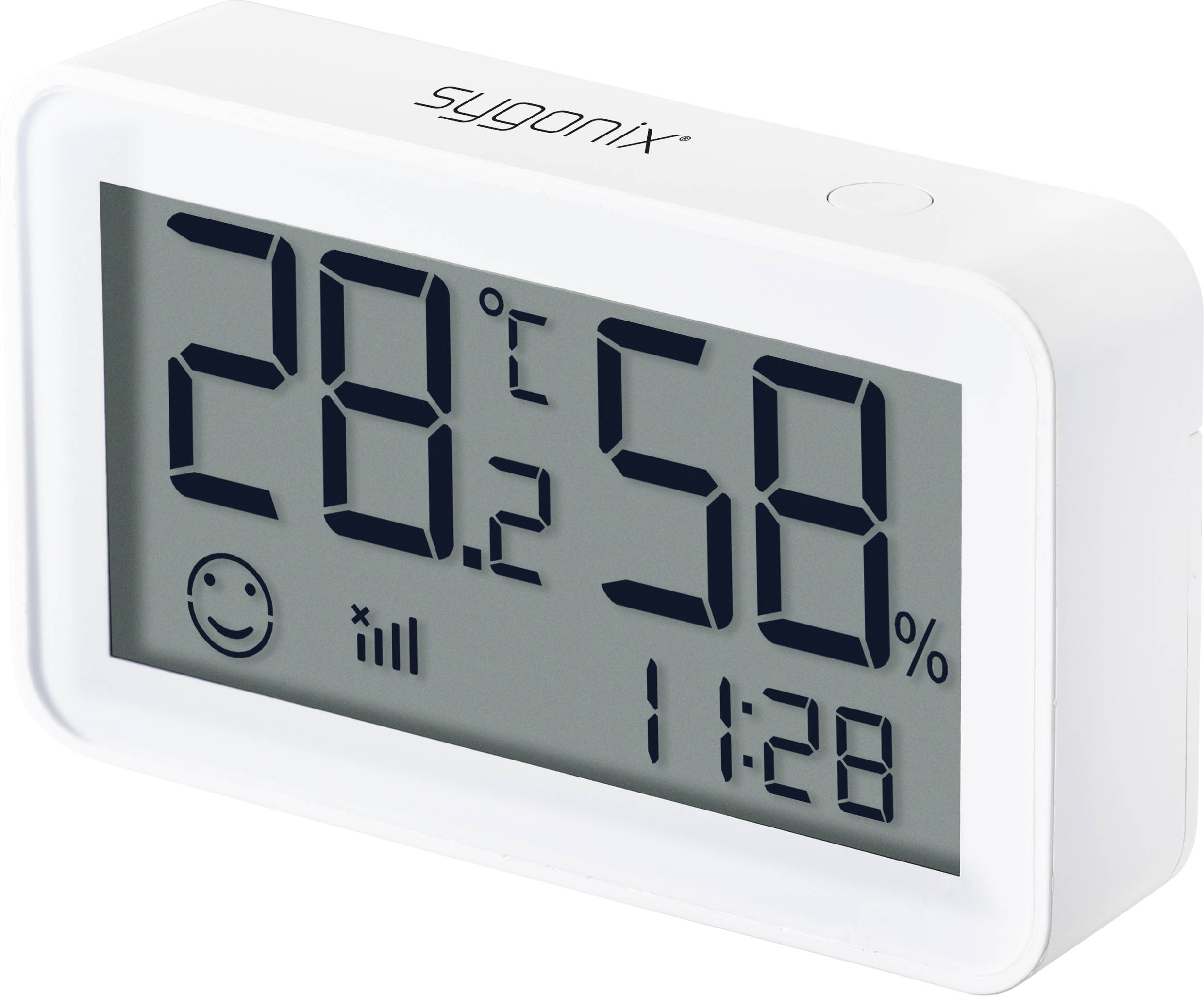 Digital thermometer and hygrometer display 28.2 degrees Celsius and 58% humidity, with the time showing 11:28.