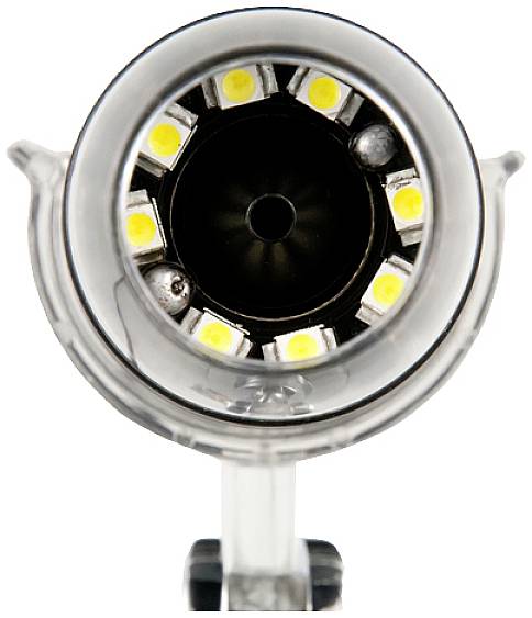 A circular LED light with multiple illuminating diodes, photographed from the front, on a white background.