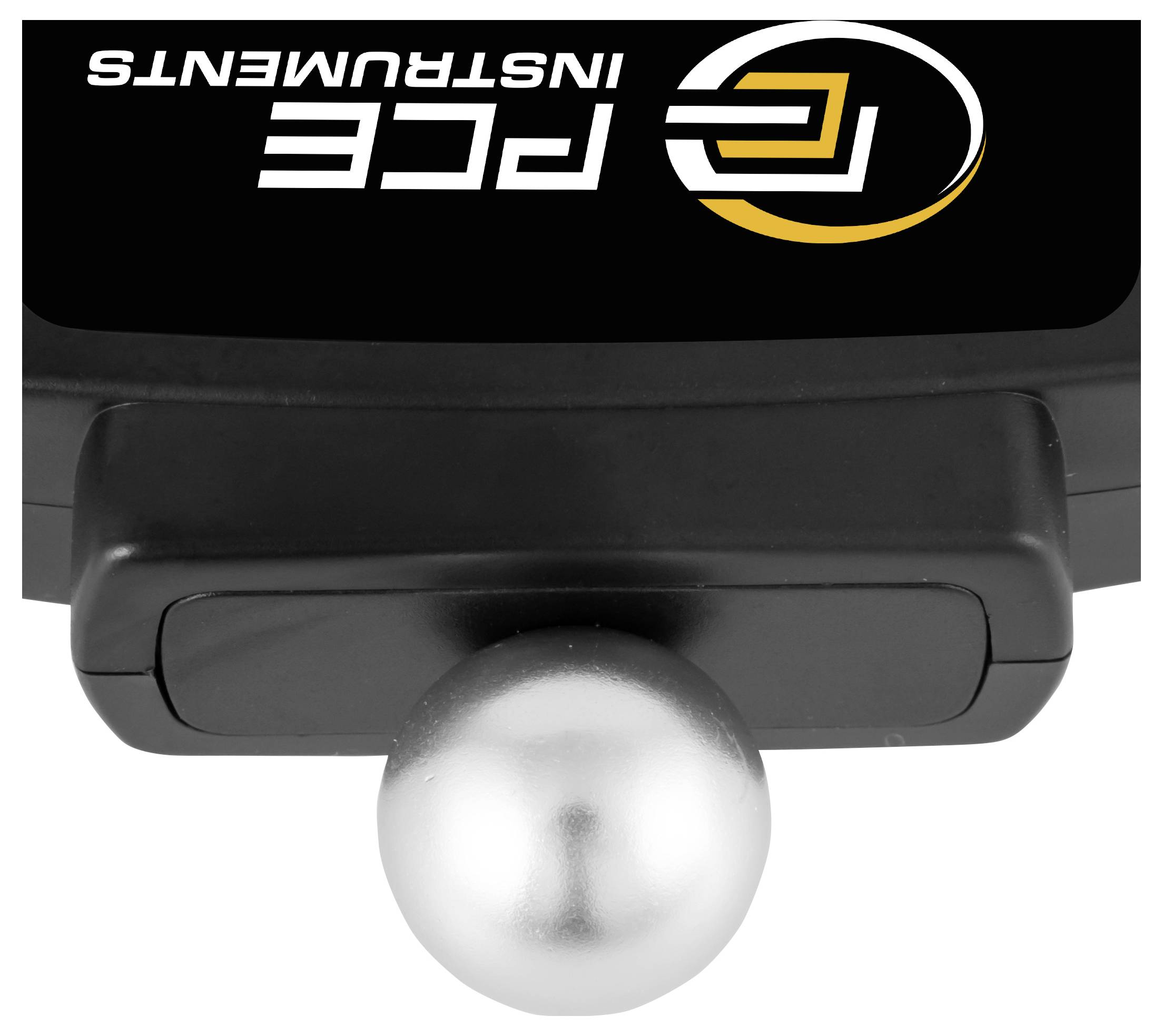 Reverse side of a PECE Instruments device with a silver spherical sensor protruding from the bottom.