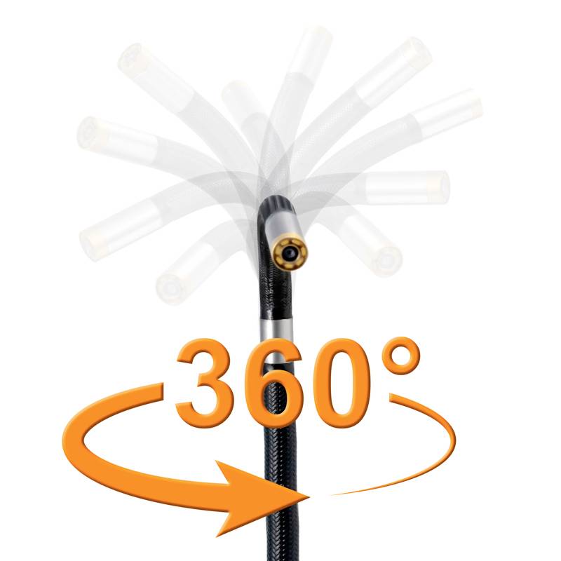 Endoscope camera with a flexible tip that can rotate 360 degrees. Suitable for hard-to-reach areas.