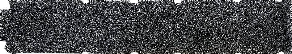 A black, structured strip with dense, fine bristles or fibres evenly distributed. Suitable for cleaning or polishing.