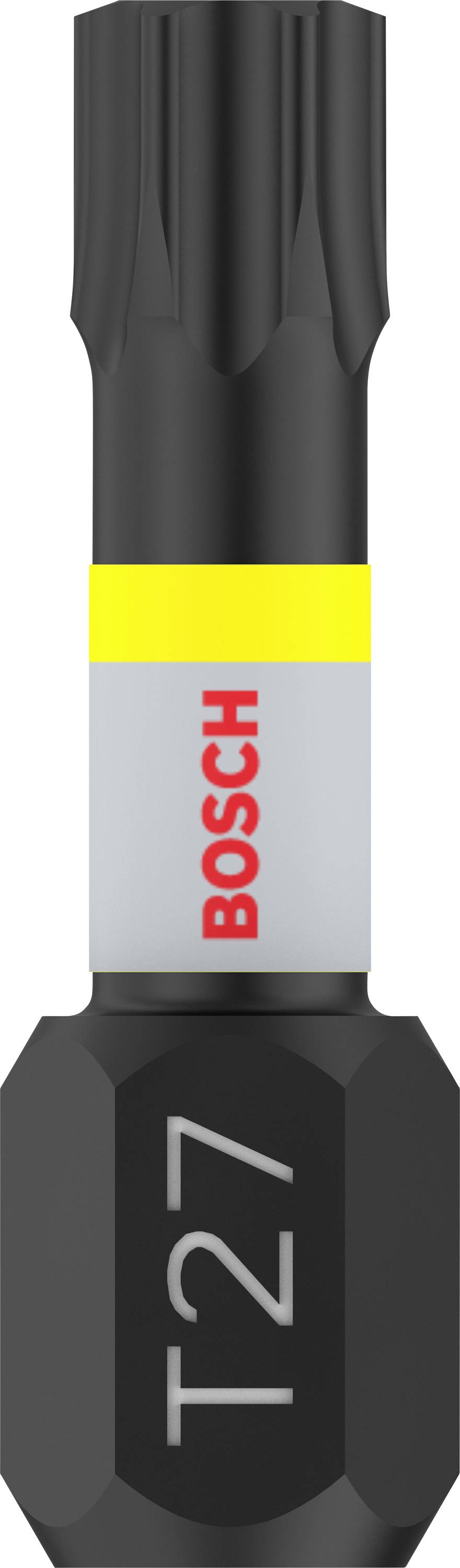 Black Torx bit socket attachment in T27 size with Bosch logo on yellow tape.