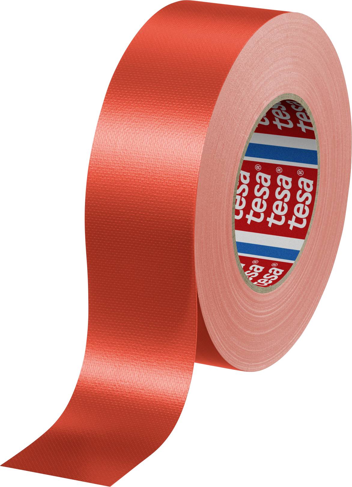 Roll of red adhesive tape, partially unrolled. The inside shows the 'tesa' logo.