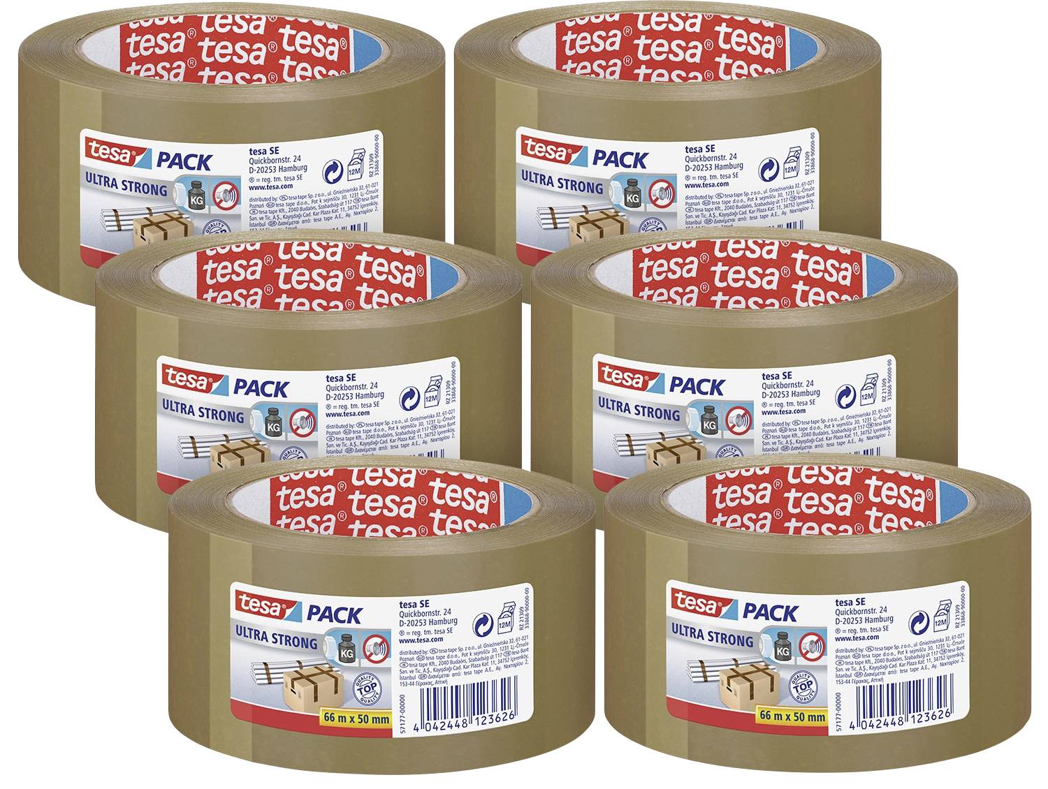 tesa ULTRA STRONG 57177 Packaging tape Brown (L x W) 66 m x 50 mm 6 pc(s)