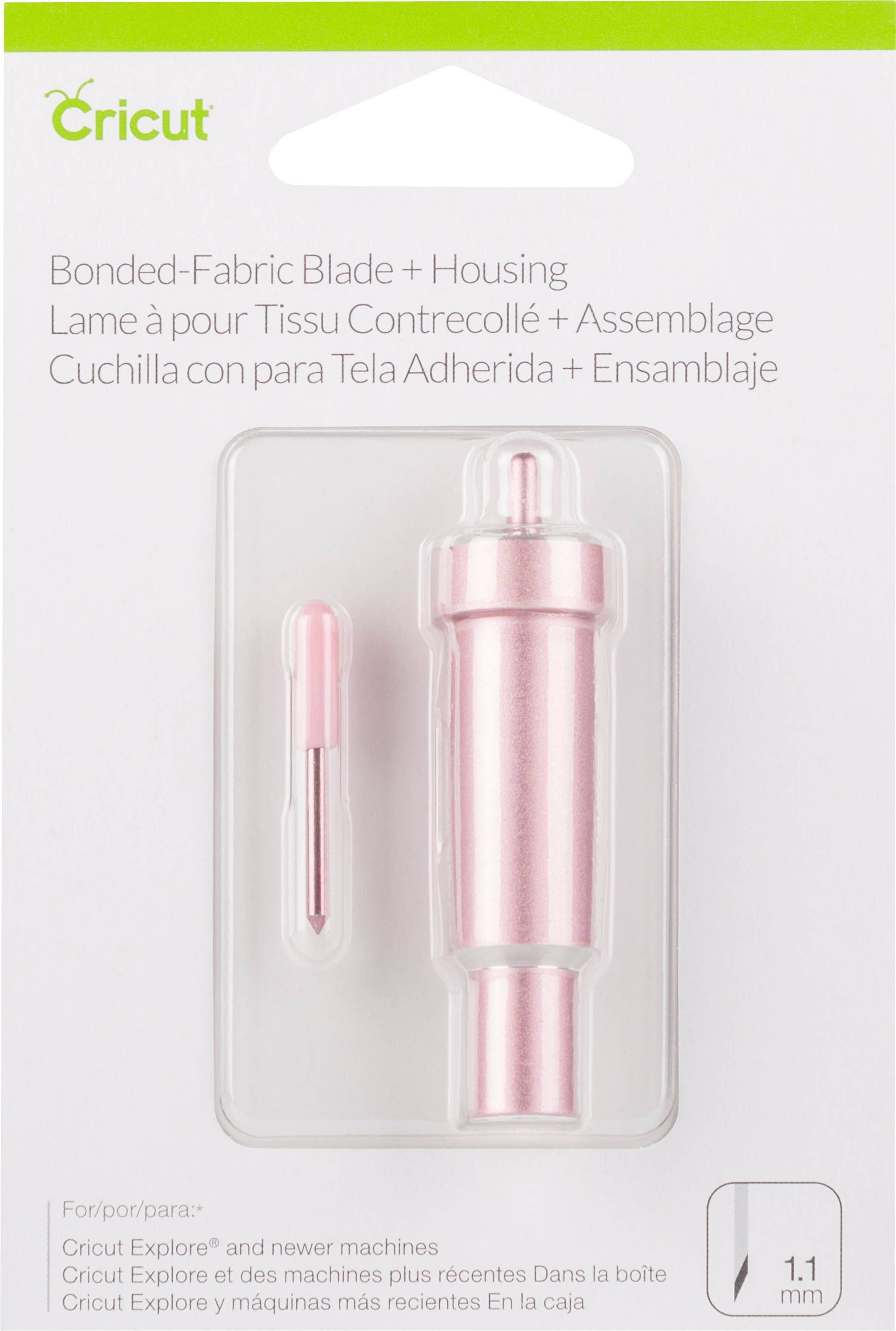 'Bonded-Fabric Blade + Housing' for Cricut Machines in Packaging. Contains pink blade and housing, suitable for latest models.