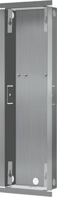 Metal rail in vertical orientation with multiple black holes and mounting brackets.
