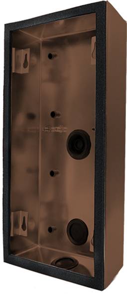 Metal frame for wall mounting with foam on the sides; open rear side with holes for cable routing and mounting.